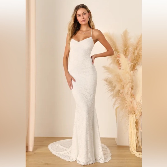 NWT Lulus Perfectly Beloved White Lace Sleeveless Lace-Up Maxi Dress
